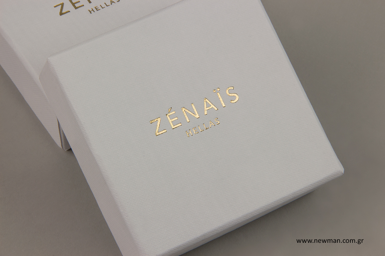 Gold hot-foil printing on jewellery packaging boxes.