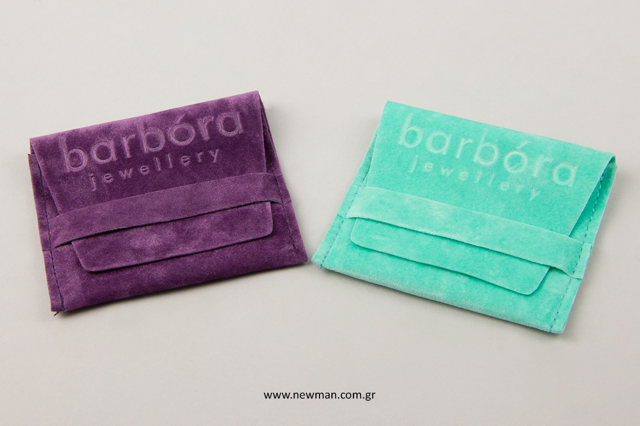 Turquoise and purple packaging pouches.