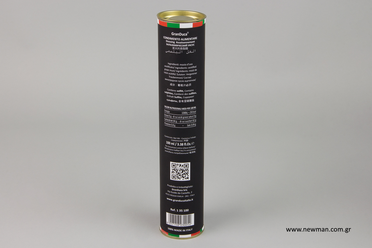 Digitally printed cylindrical boxes.