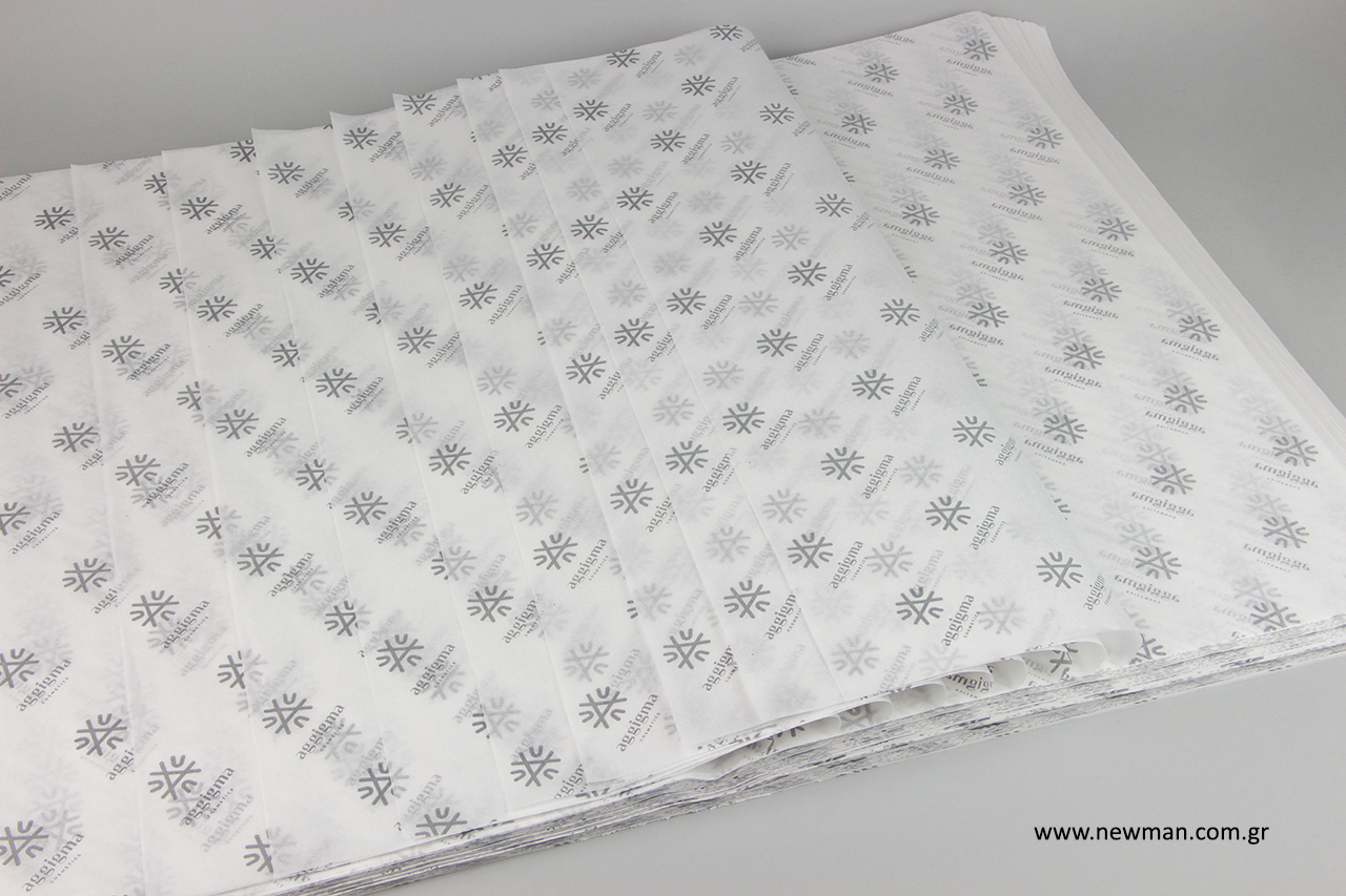 Branded tissue paper with logo print.