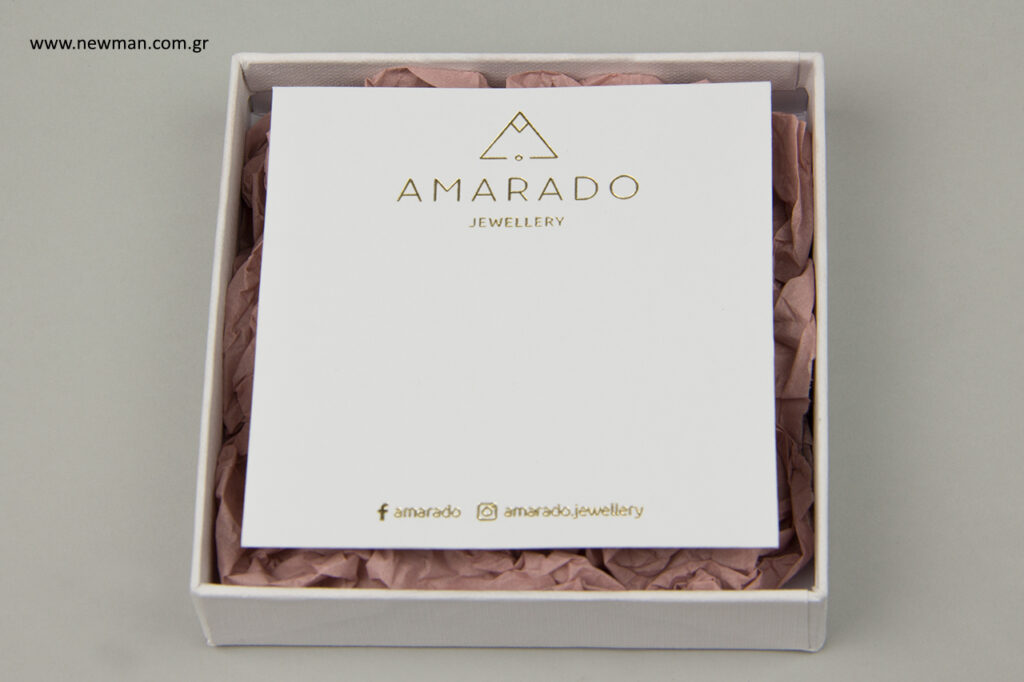 Amarado jewellery: Printed corporate cards.