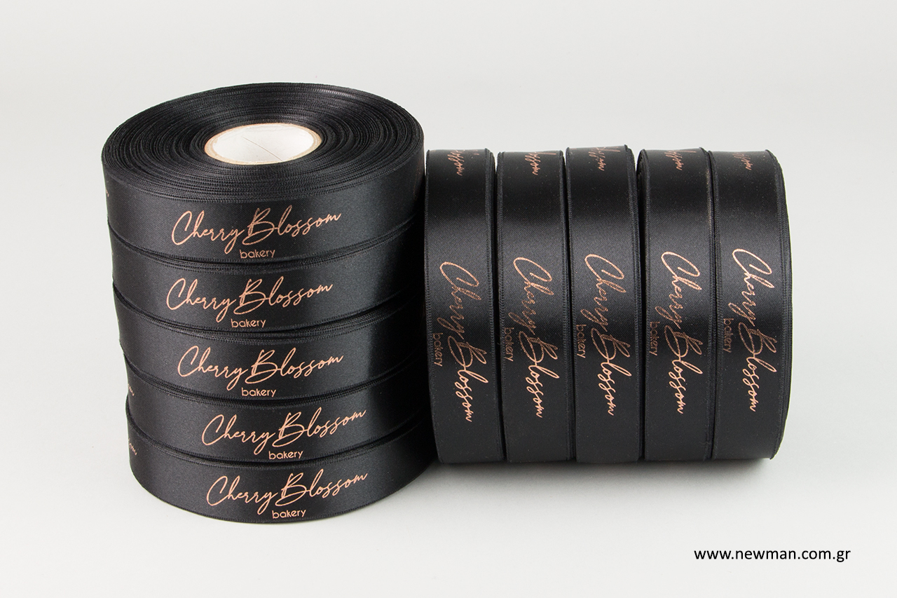 Rose gold hot-foil printing on packaging ribbons.