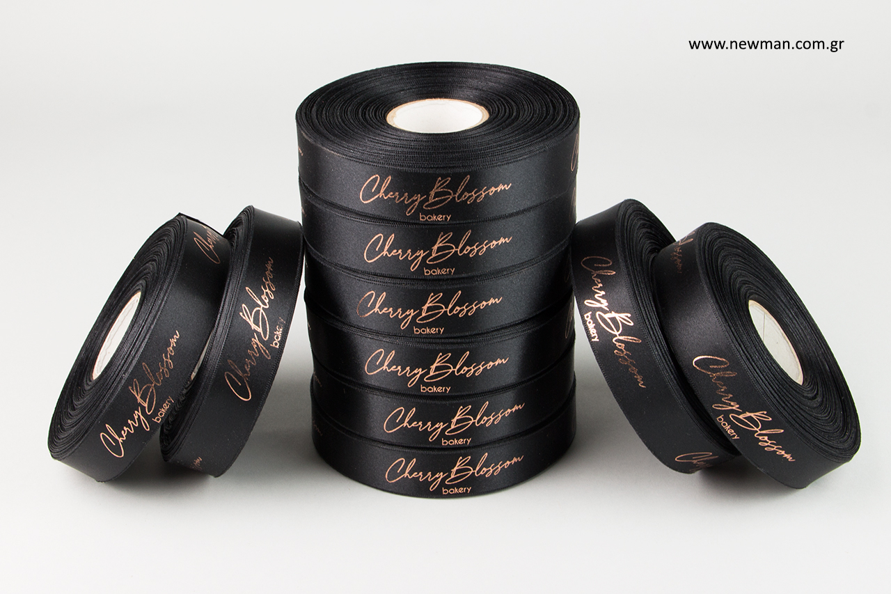 Brand name printing on double-sided satin ribbons.
