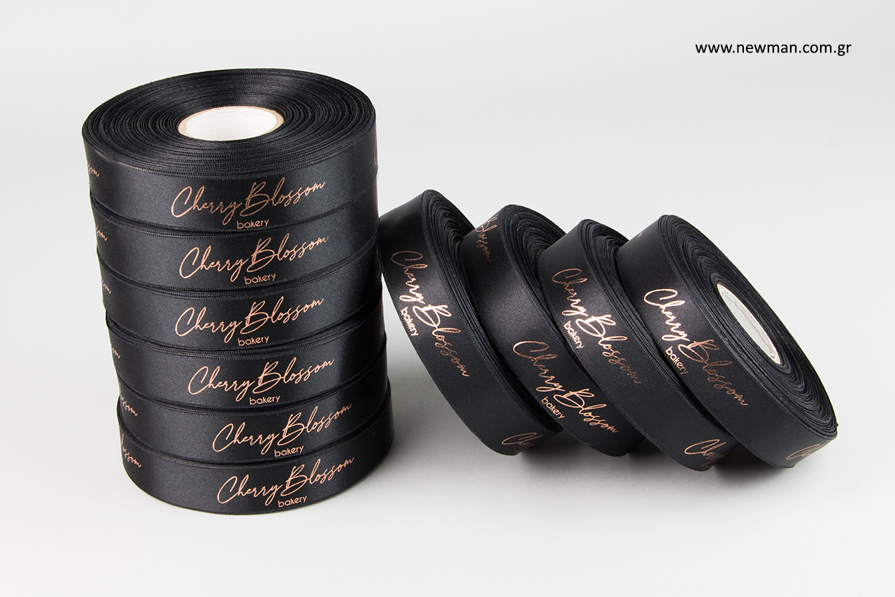 Hot-foil printing on double-sided satin ribbon.