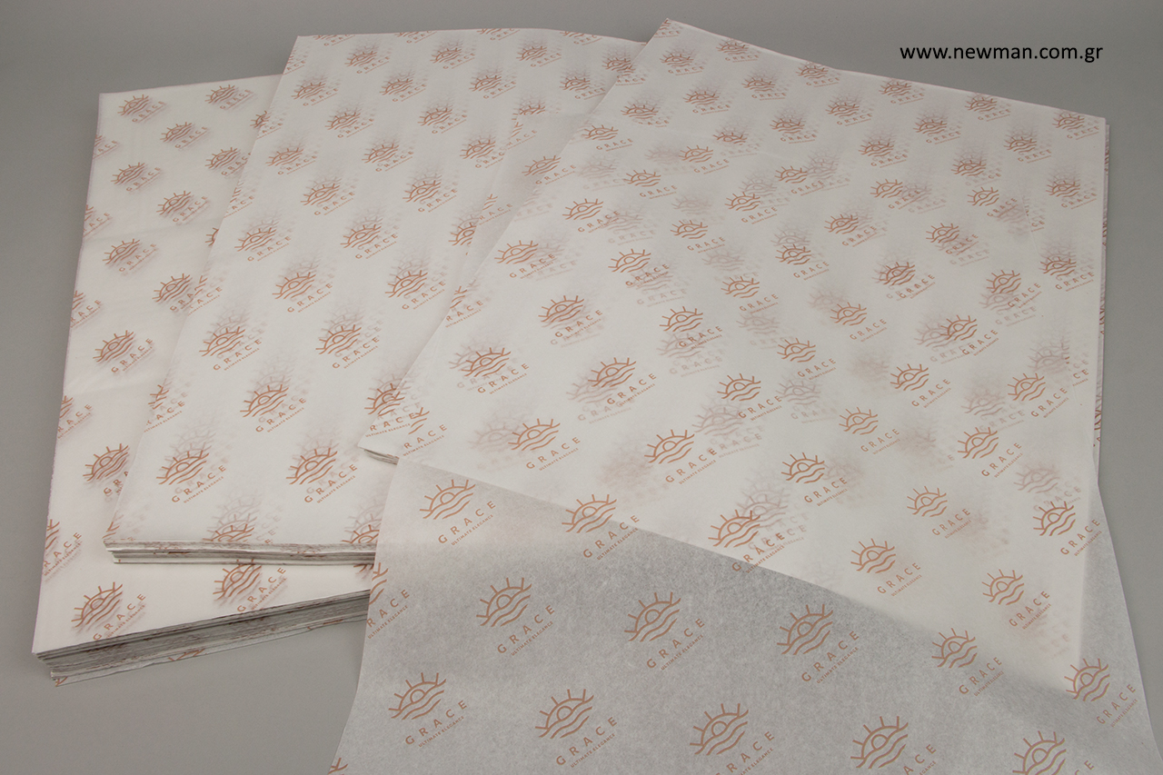 Printed tissue paper with logo.