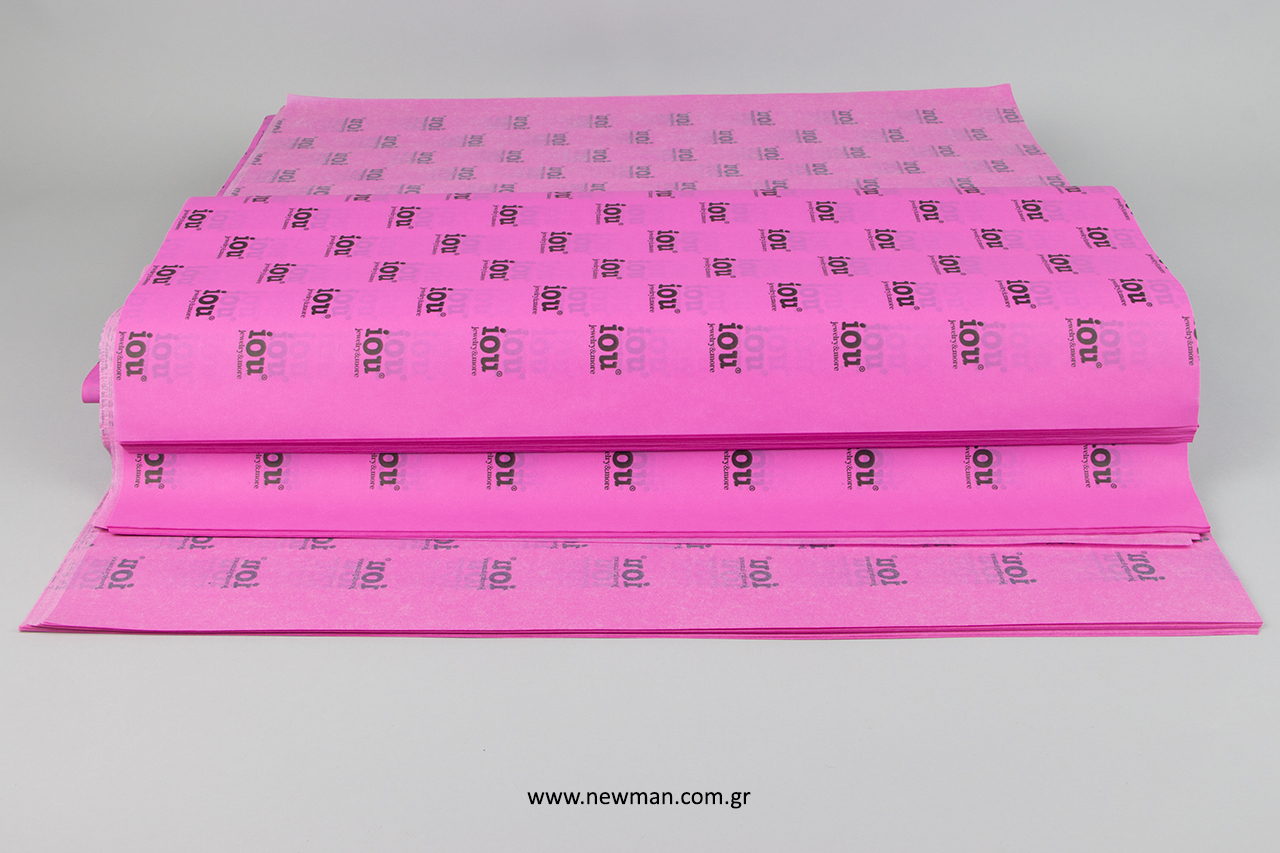 Printed tissue paper with corporate name.
