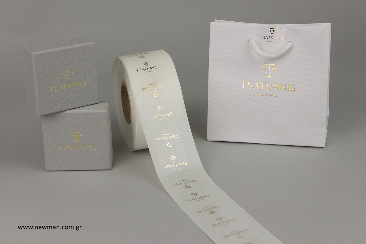 Gold hot-foil printing on wholesale packaging.