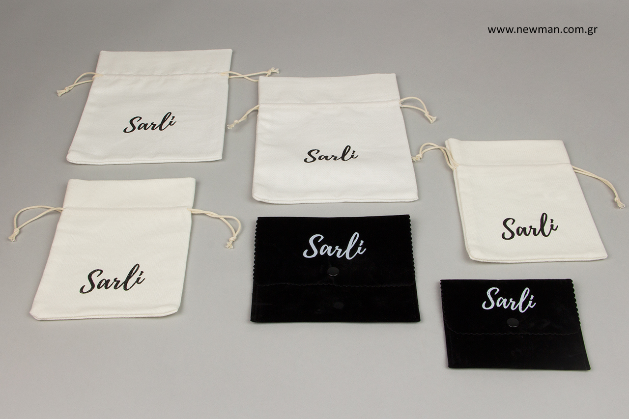 Logo printing on packaging jewellery pouches.
