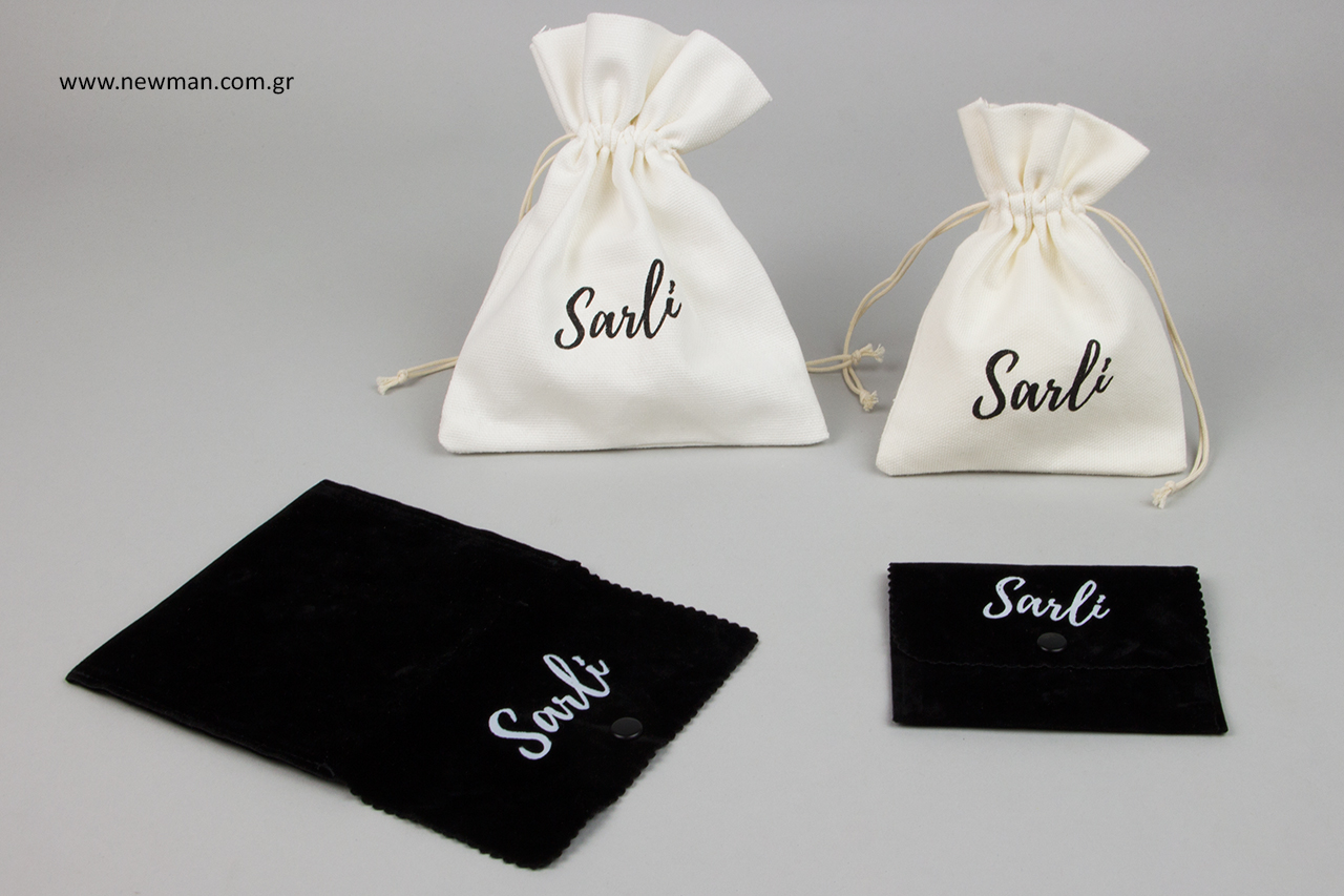 Branded pouches for jewellery.