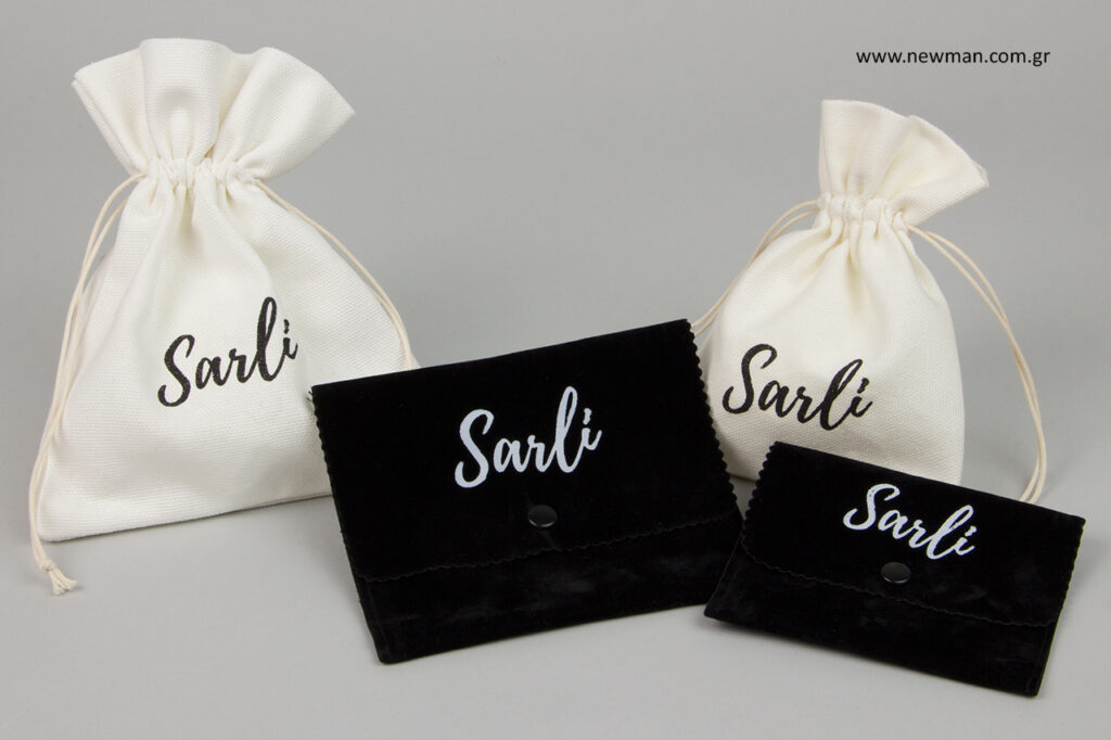 Hot-foil printing on Sarli jewellery pouches.