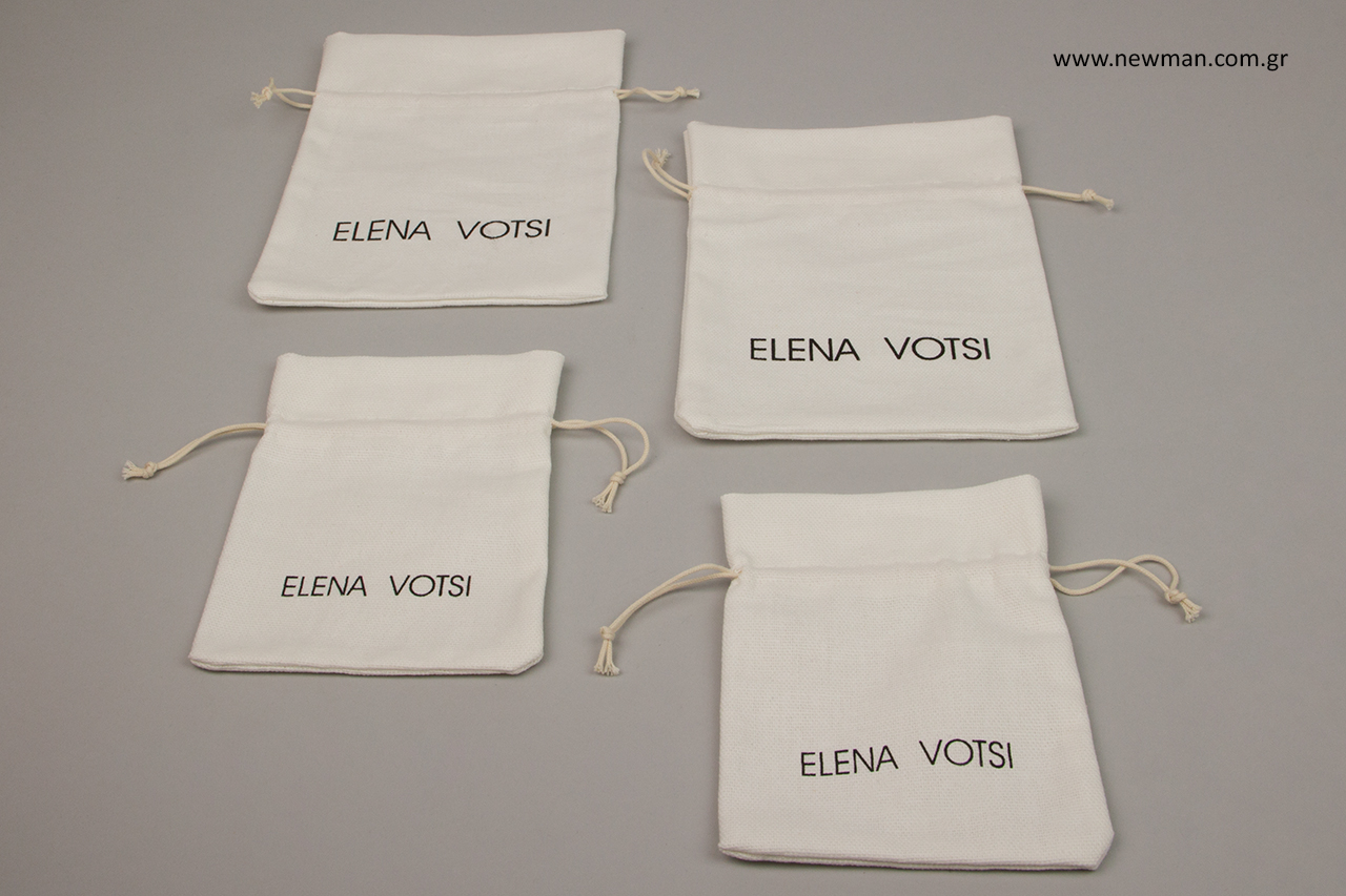Wholesale cotton drawstring cases for jewellery with printed logo.