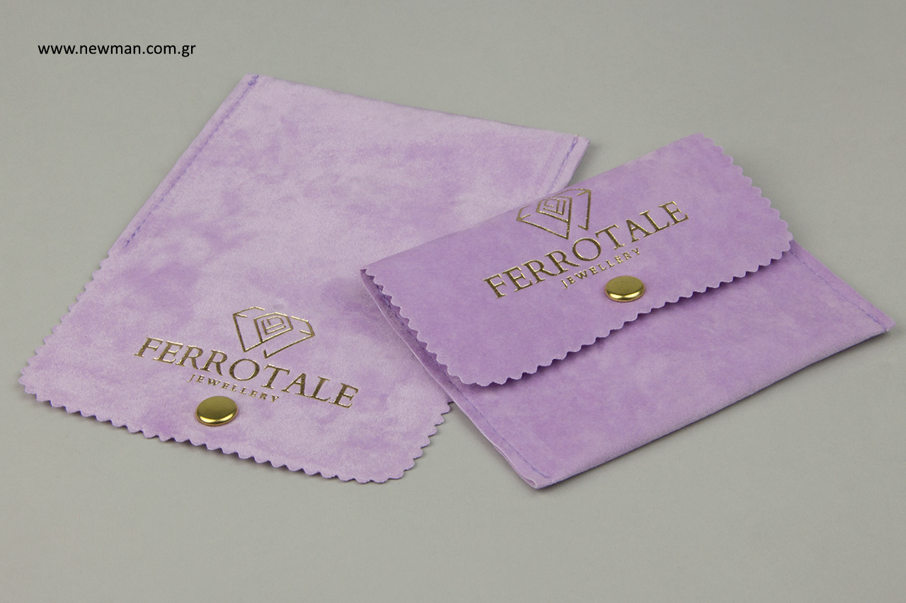 Lilac pockets with gold button and gold hot-foil printed logo.