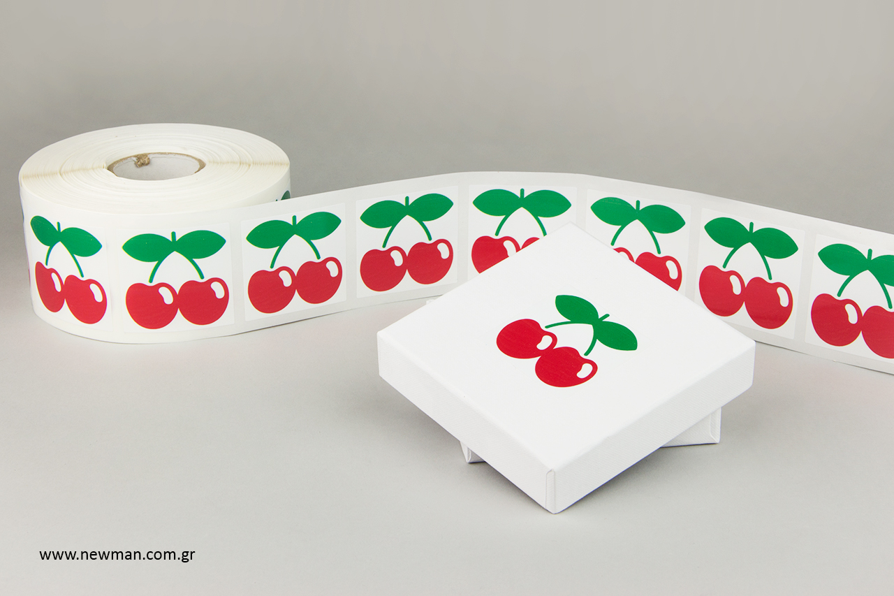 Cherry print on wholesale self-adhesive labels.