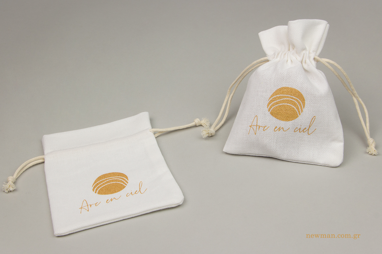 Logo printing on jewellery fabric pouches.