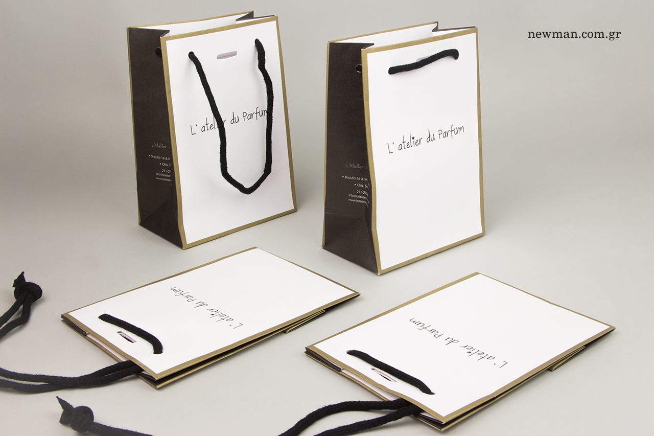 Off-set printing on luxury paper shopping bags.