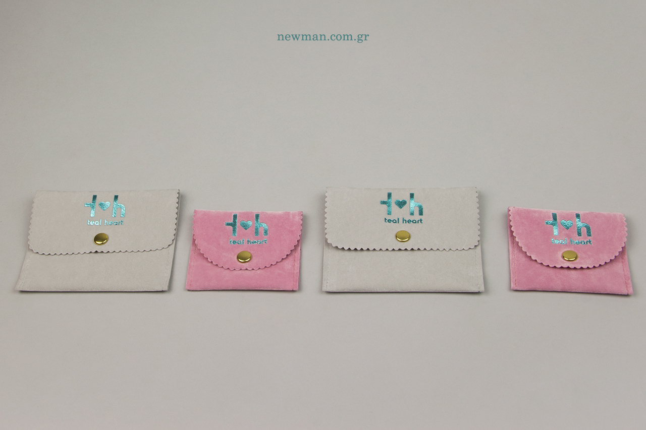 Wholesale jewellery pouch with business logo print.