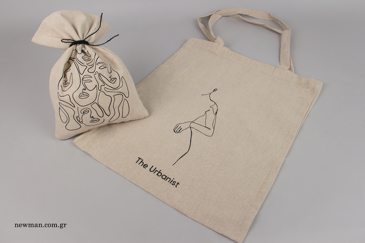 Eco-friendly bags and pouches with corporate logo printing.