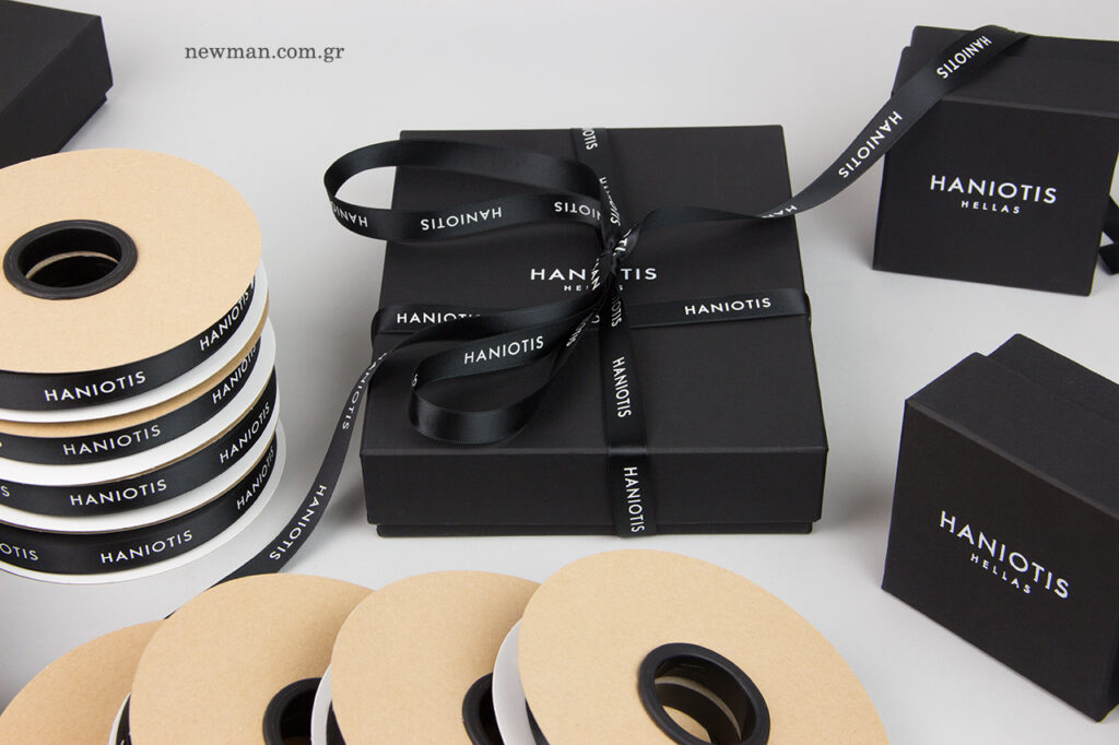 Haniotis Hellas: Jewellery and accessories gift packaging with a corporate brand name.