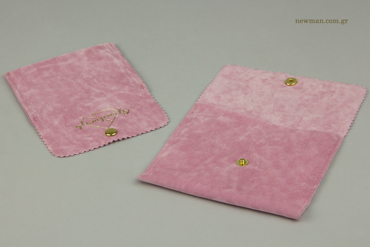 Velvet pouches with logo printing.