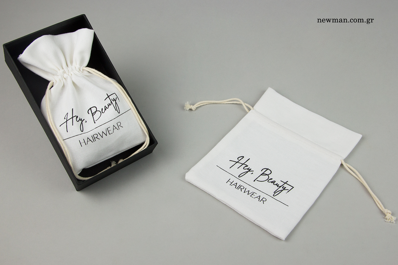 Eco-friendly printed drawstring pouches.