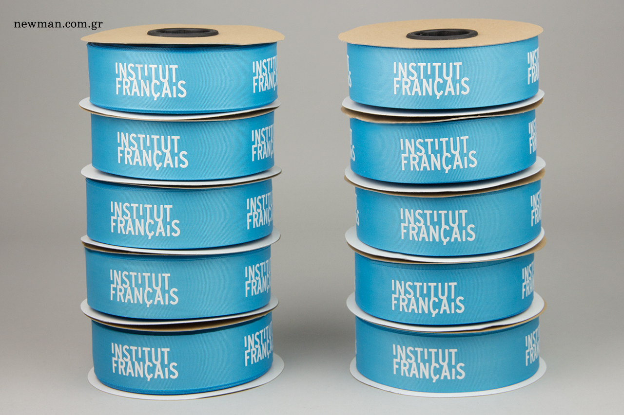 Corporate name printing on decorative ribbons.