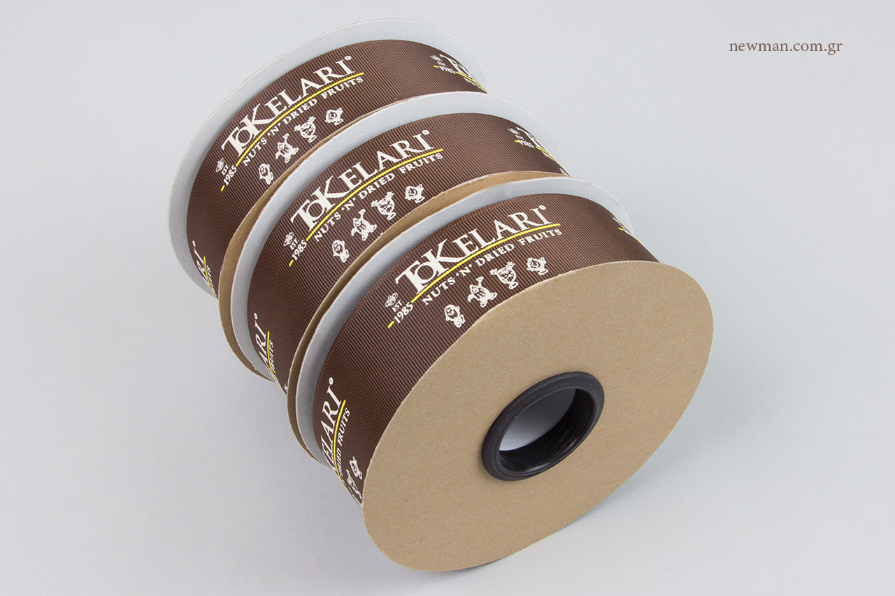 Brown wholesale branded ribbons with logo.