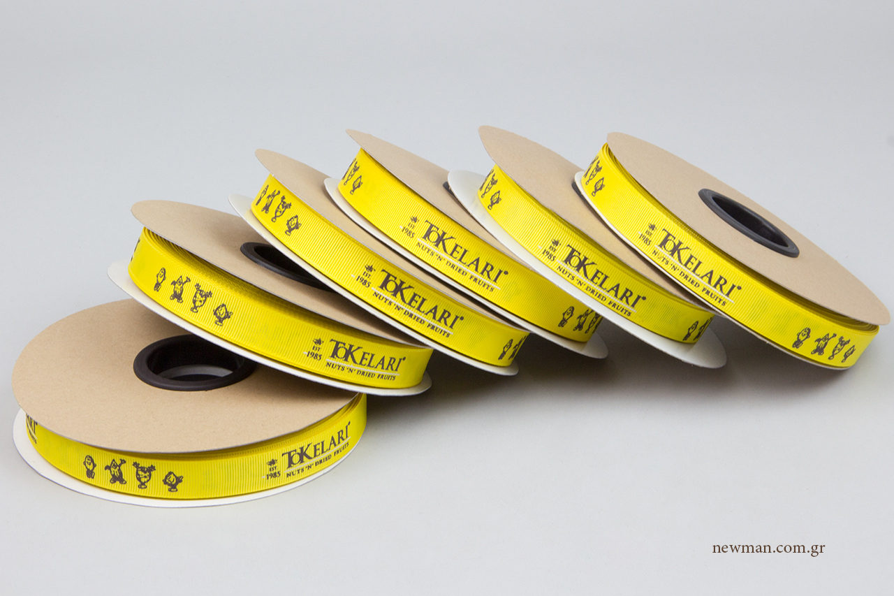 Yellow packaging ribbon with digital printing.