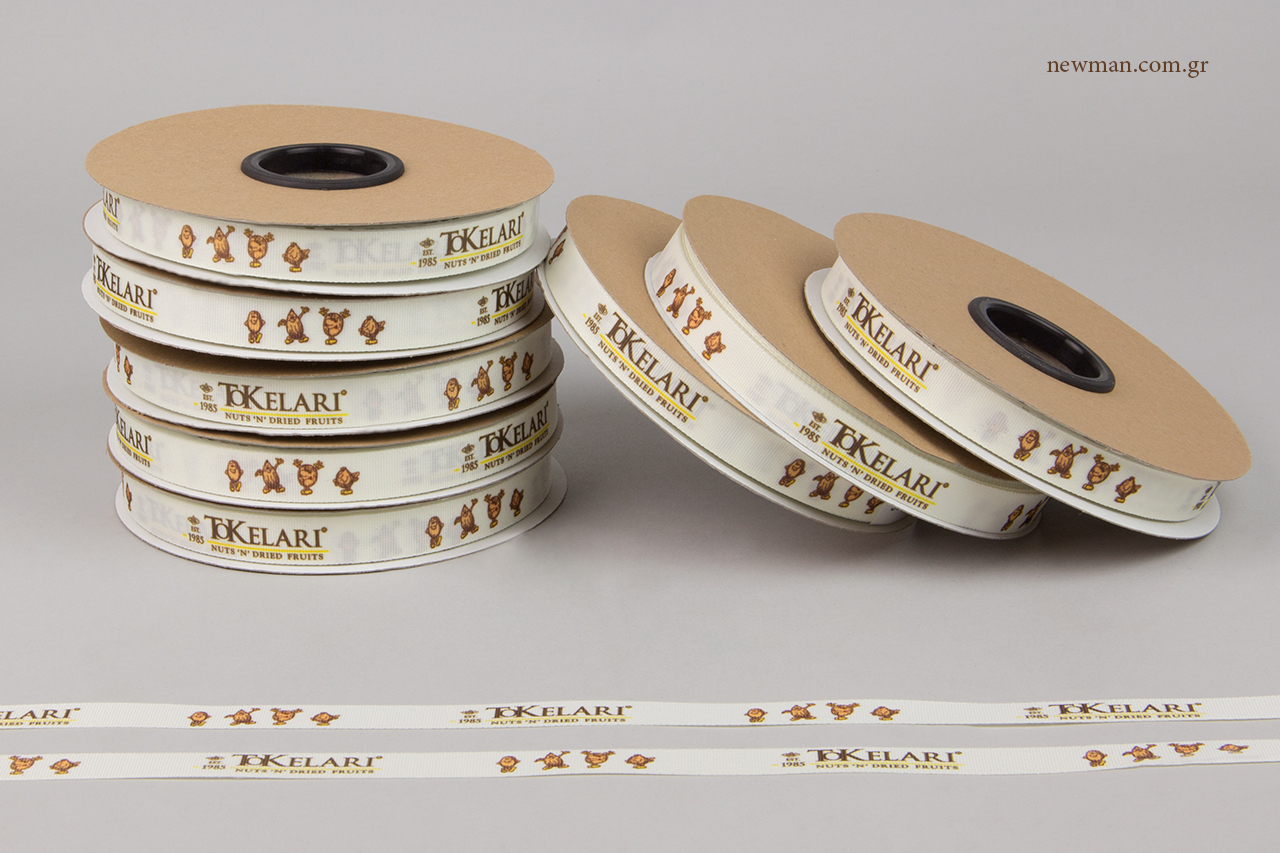 Ecru grosgrain ribbons with digital printing.