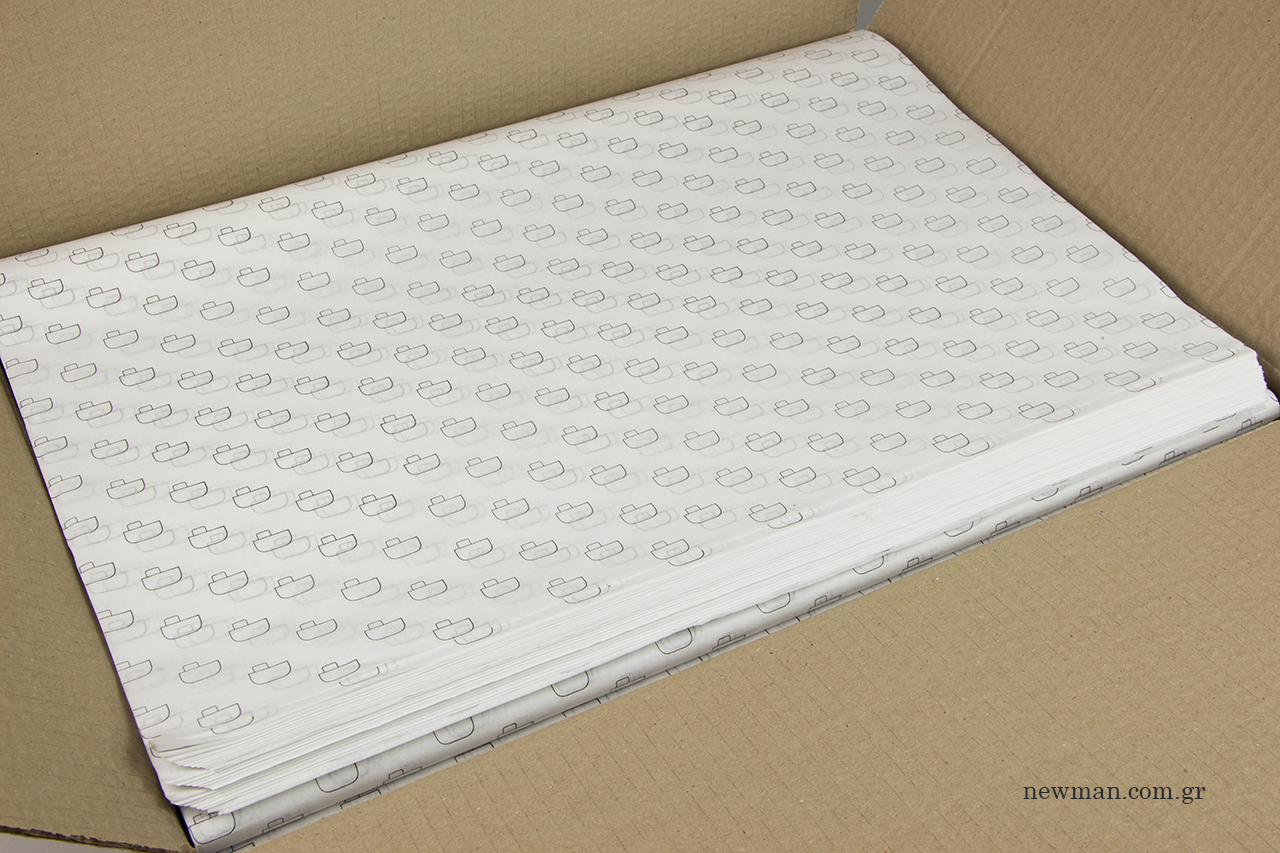 Flexographic printing on white tissue paper.