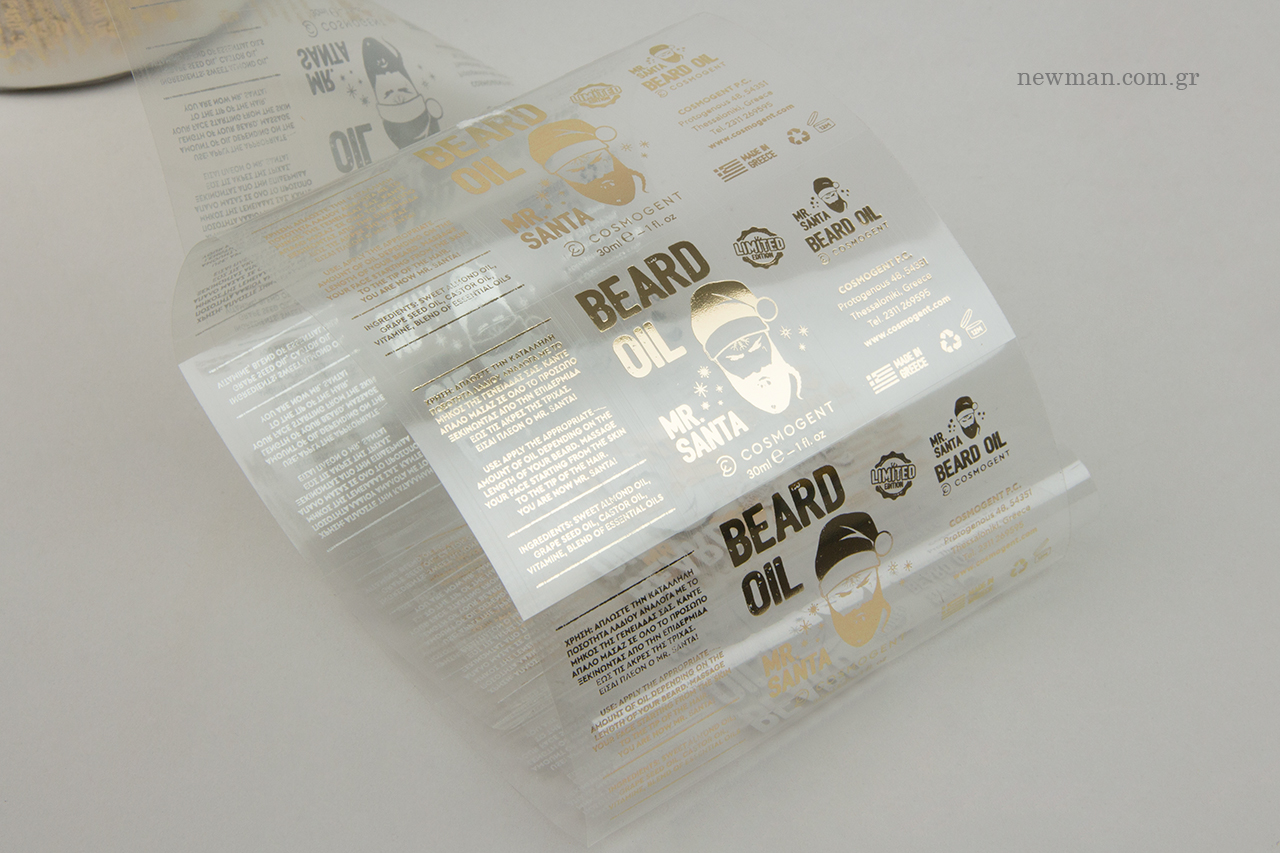Extra transparent sticky labels with logo printing.
