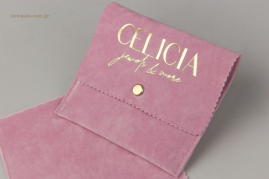 Celicia jewels and more: Corporate logo print on jewellery pockets.