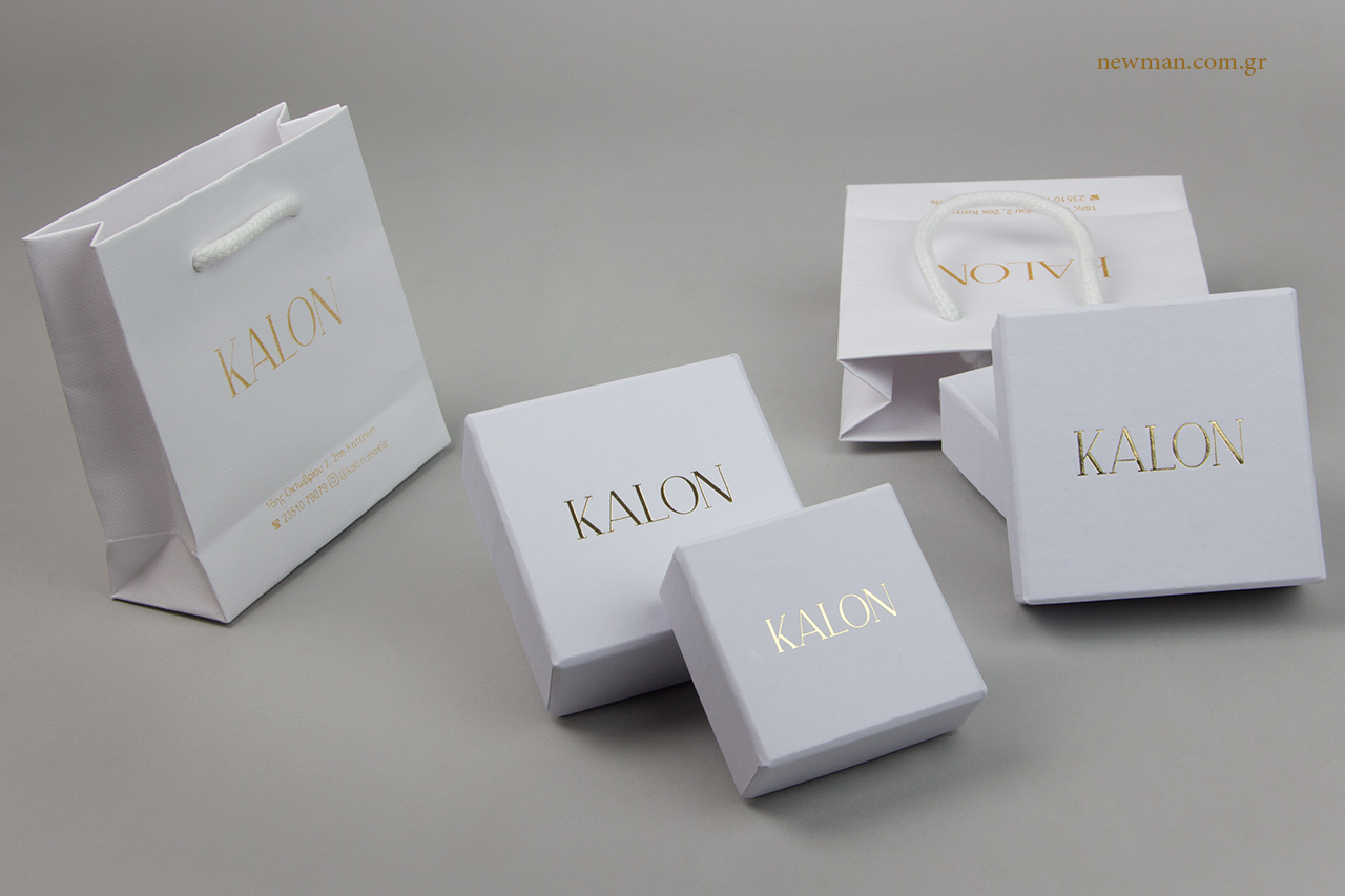 Gold hot-foil printing on wholesale paper packaging.