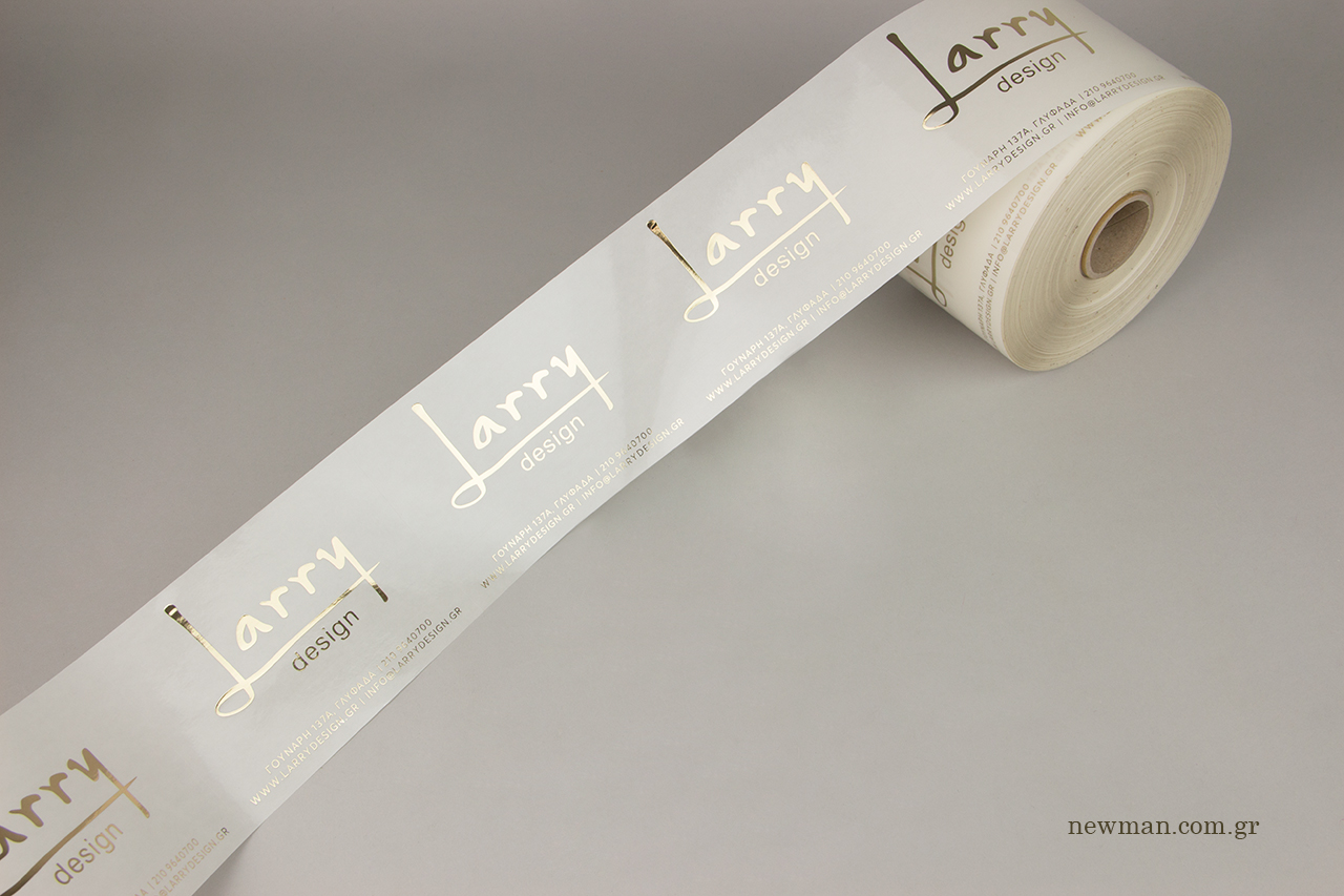Transparent self-adhesive labels for packaging with logo printing.