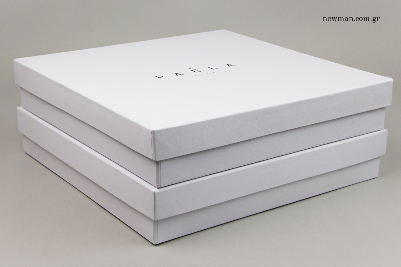 Rigid paper packaging boxes with logo printing.