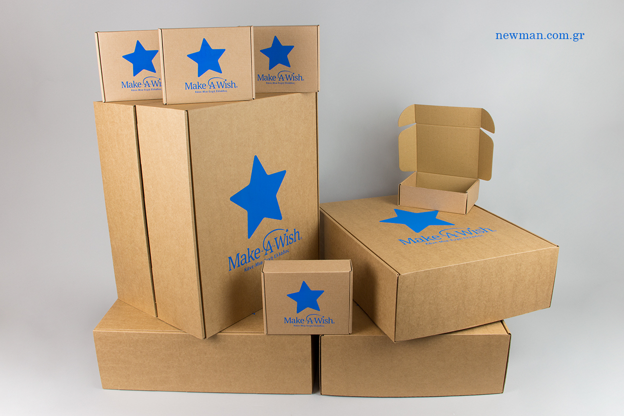 Delivery boxes via courier or post office with print.