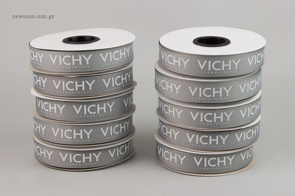 VICHY Laboratoires: Packaging grosgrain ribbons with white print.