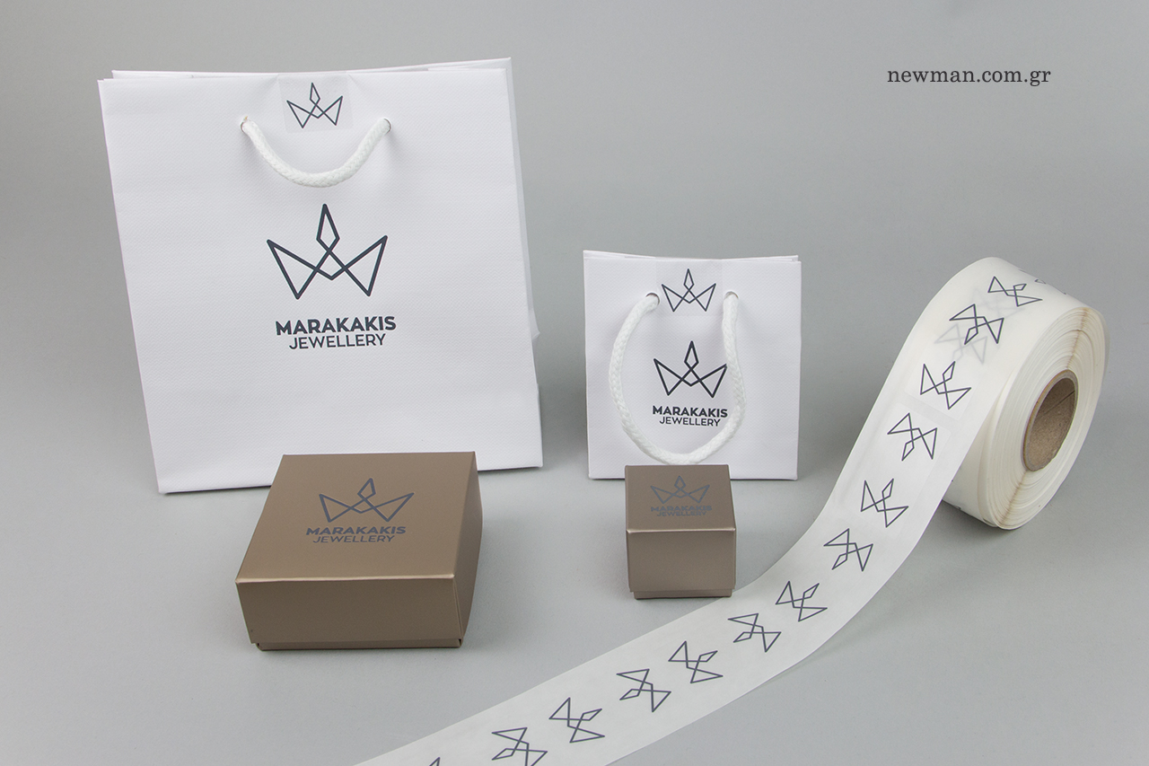 Hot-foil printing on paper bags, boxes and sticky labels.