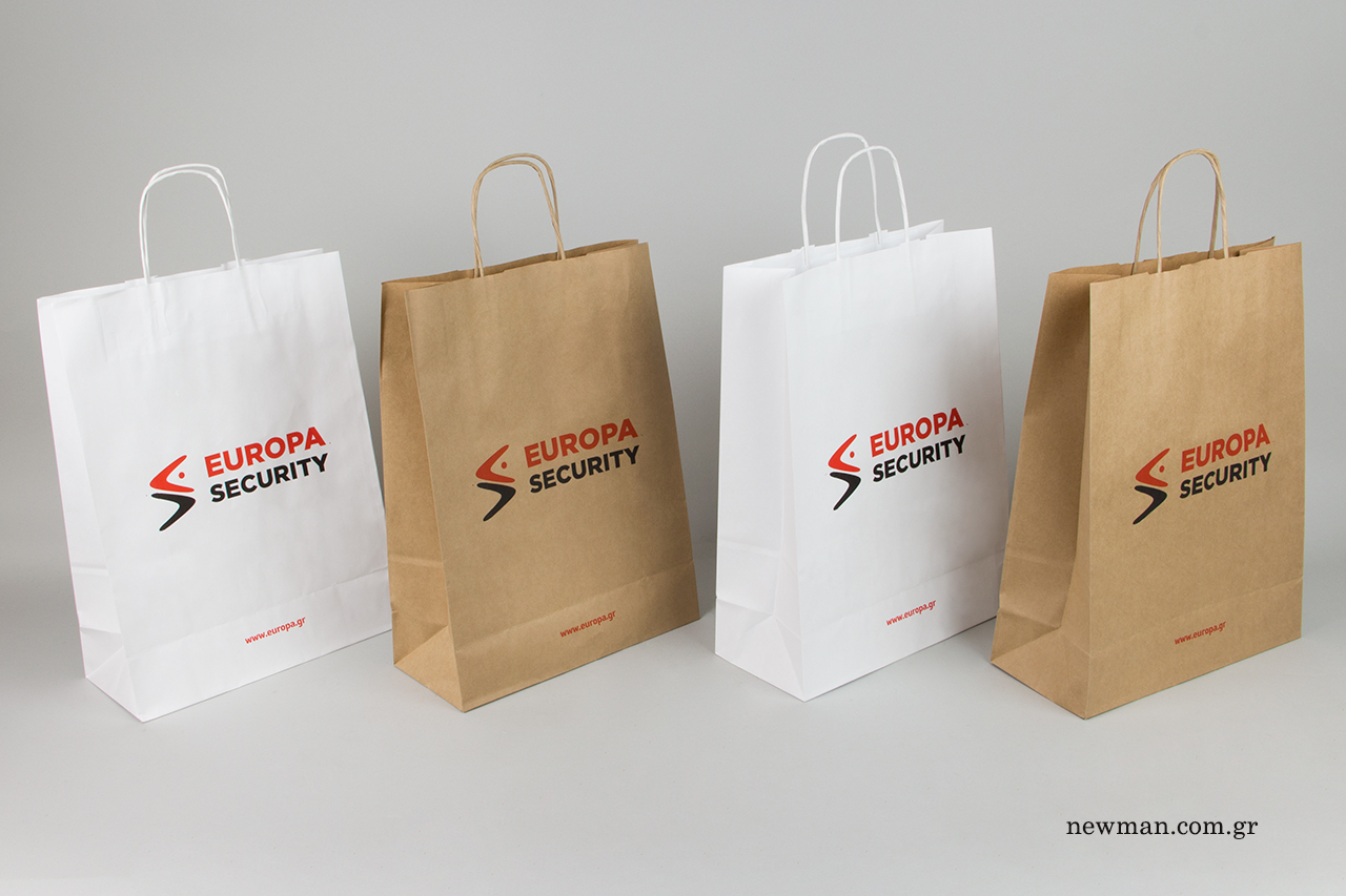 Kraft and white eco-friendly bags with flexographic printing.