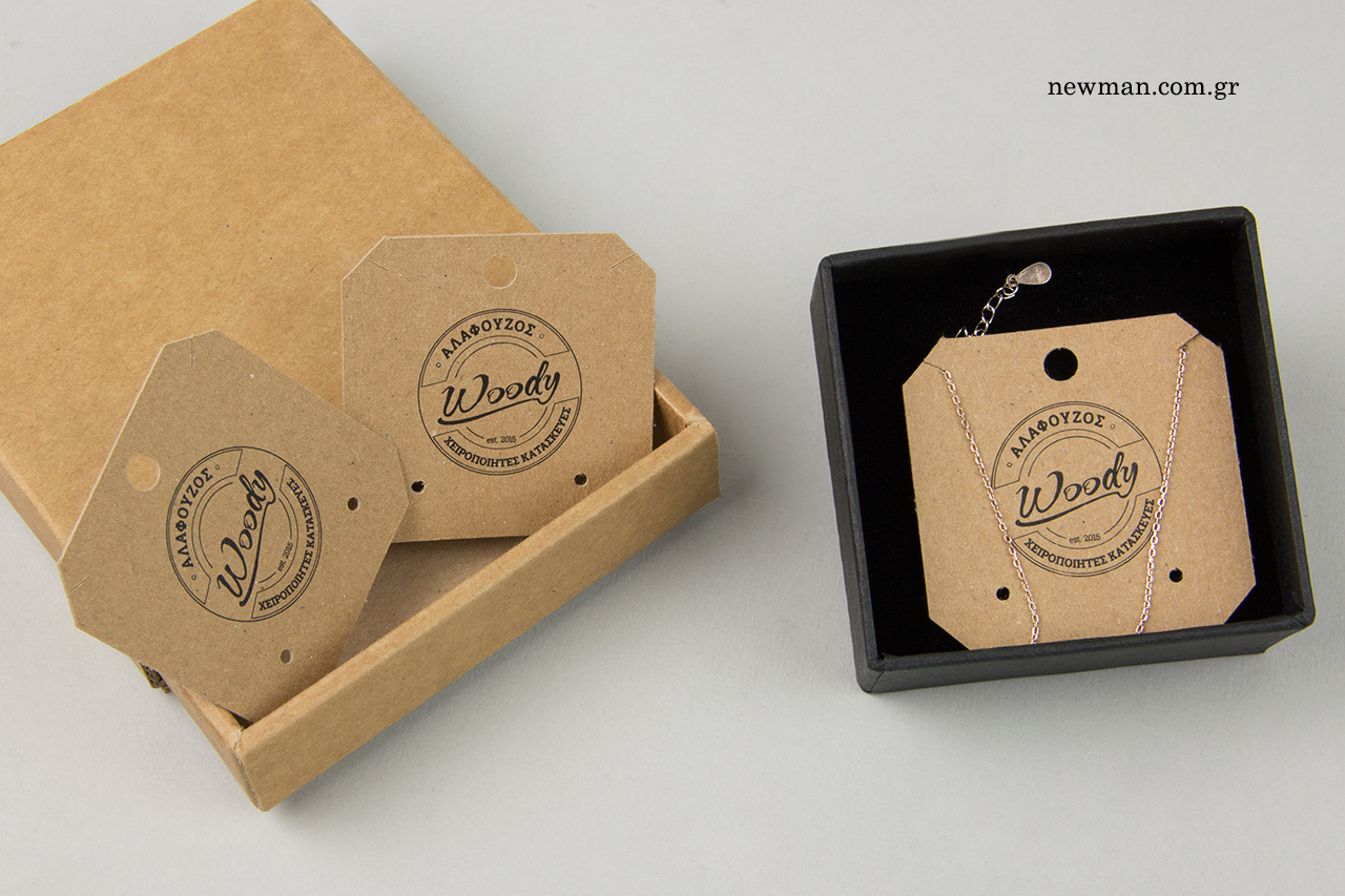 Jewellery paper cards with inserts and corporate logo.