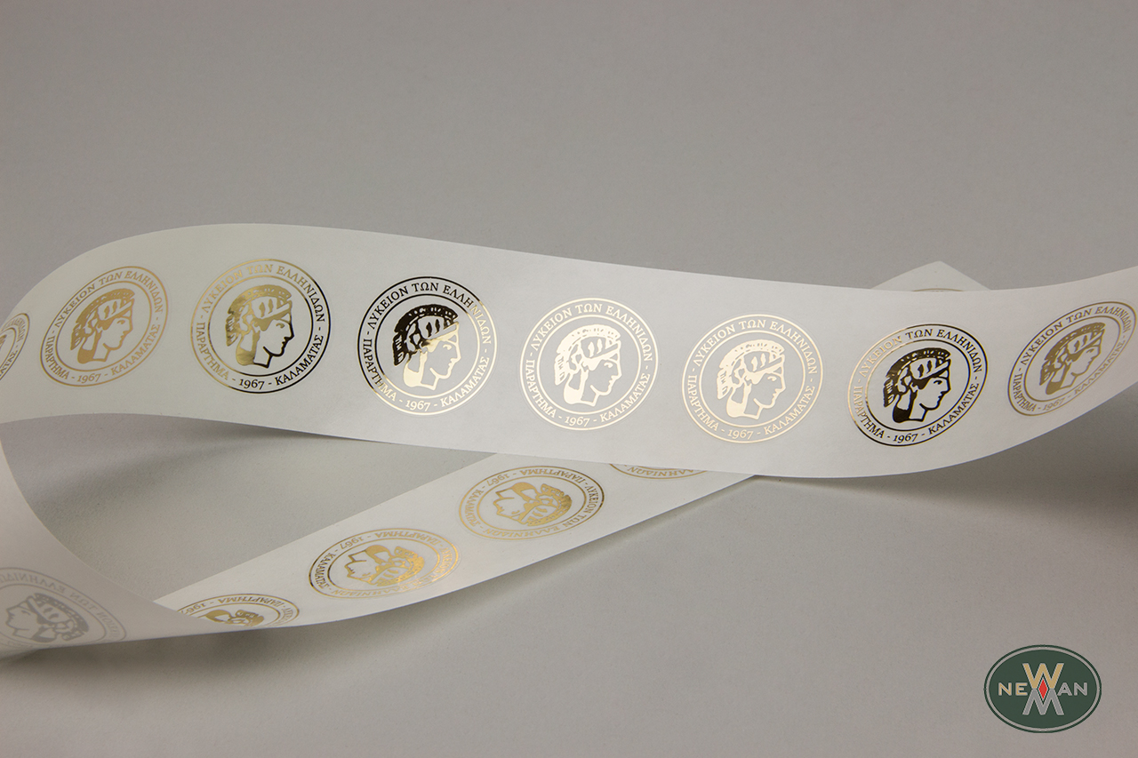 Transparent stickers with gold logo.