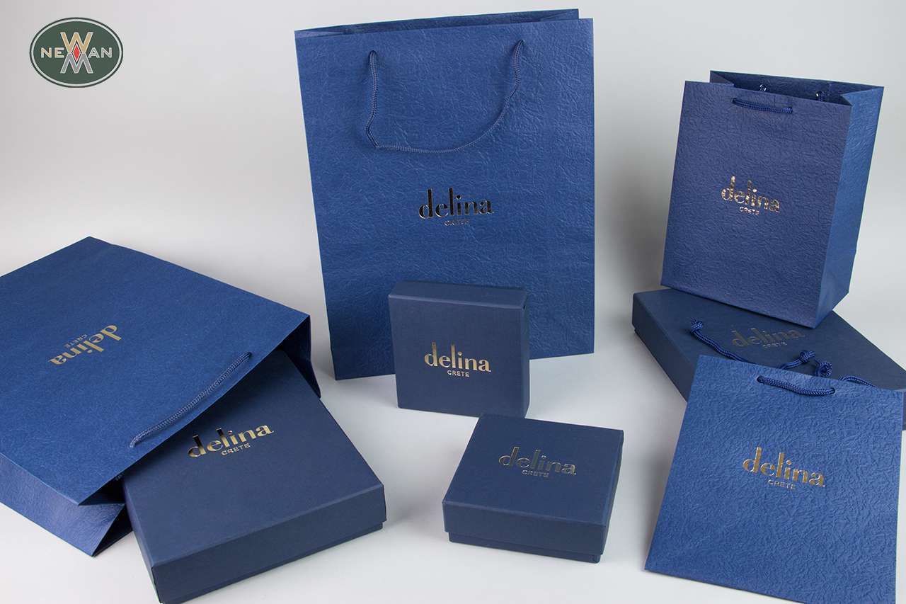 Gold foil printing on jewellery packaging.