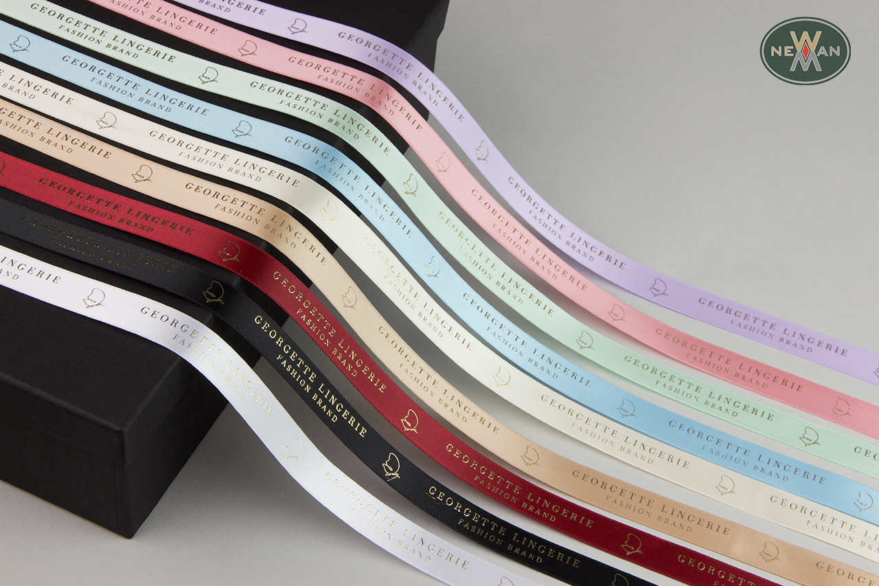 Colorful packaging ribbons with logo.
