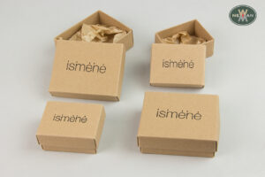 ismene: Printed kraft jewellery boxes with inner tissue paper.