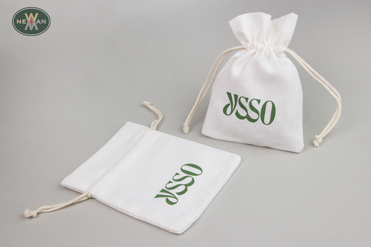Branded cloth pouches with logo.