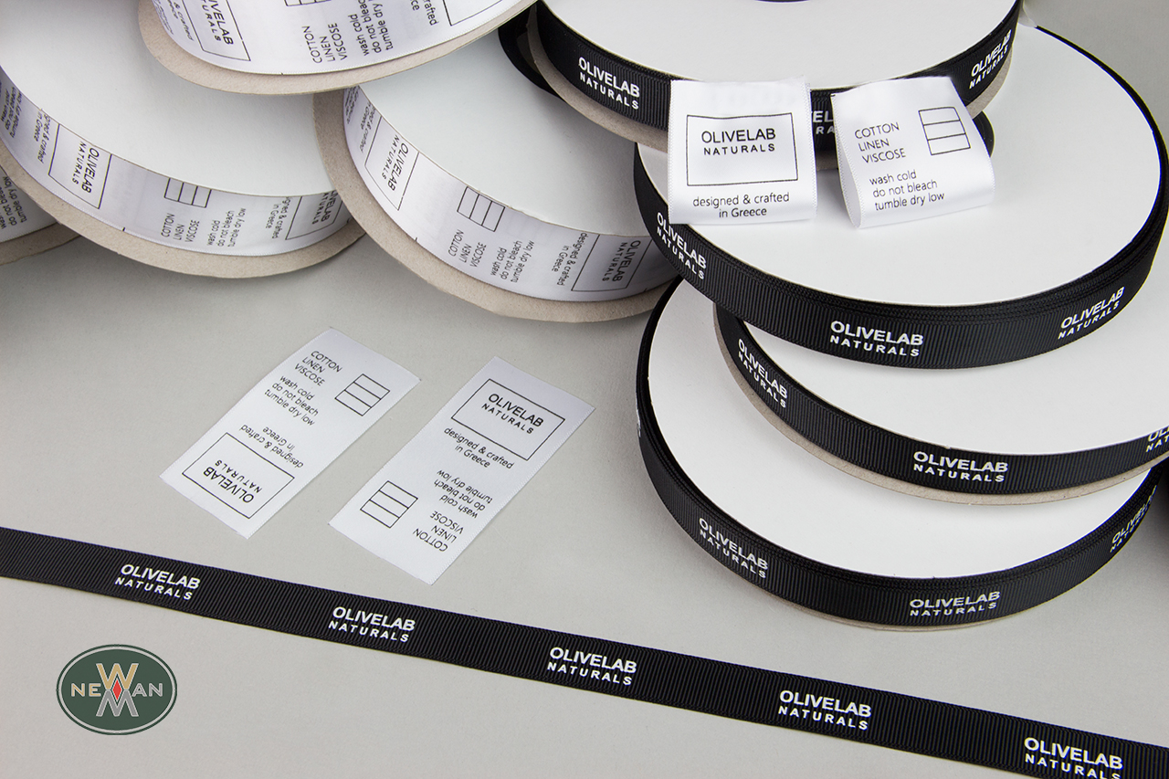 Clothing label tags – ribbons with printing details.