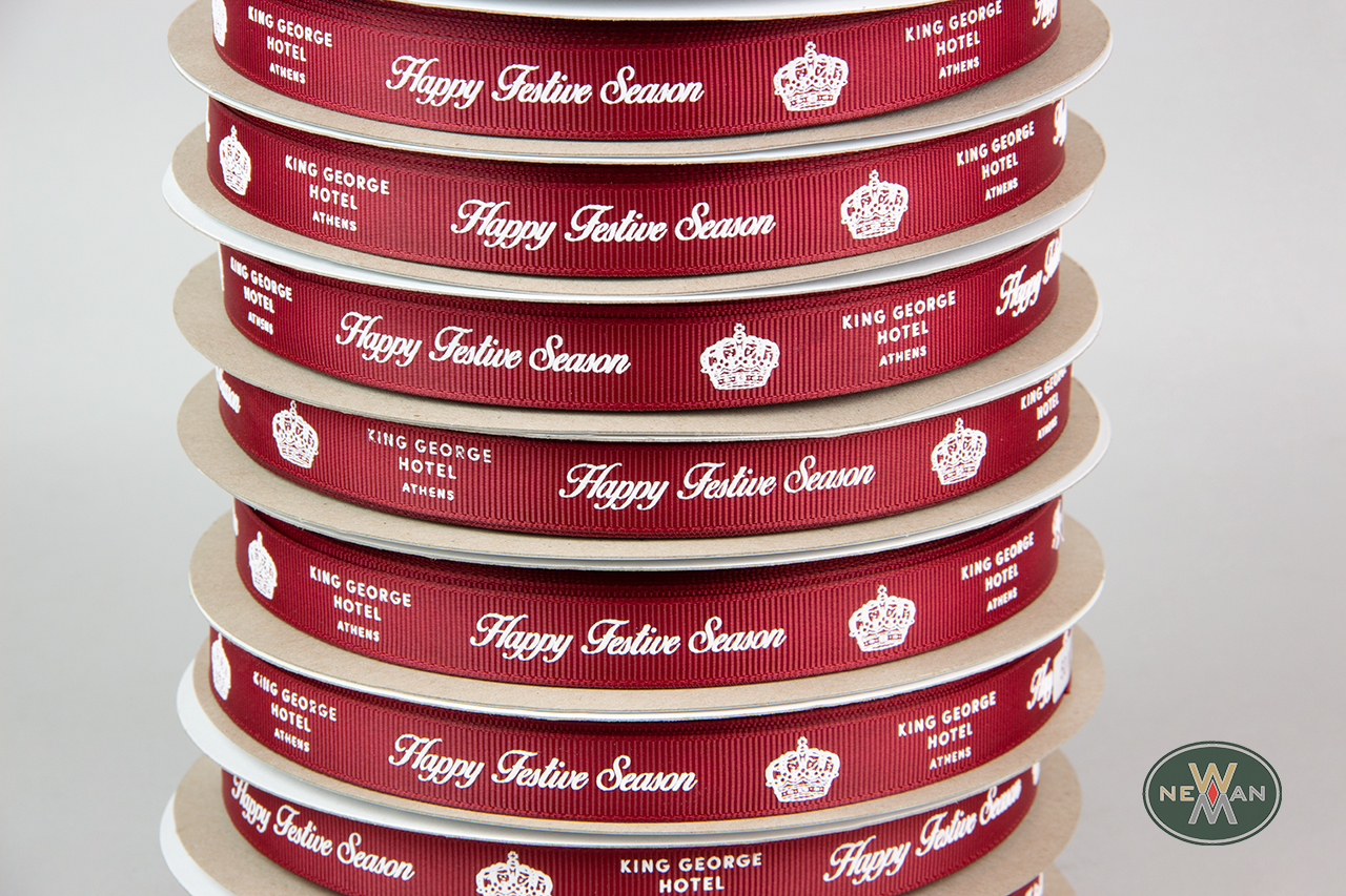 Festive ribbons with embossed logo printing.